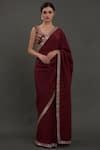 Buy_Talking Threads_Wine Pure Crepe Round Saree With Embroidered Blouse _at_Aza_Fashions