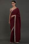 Buy_Talking Threads_Wine Pure Crepe Round Saree With Embroidered Blouse _Online_at_Aza_Fashions