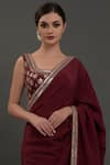 Shop_Talking Threads_Wine Pure Crepe Round Saree With Embroidered Blouse _Online_at_Aza_Fashions