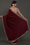 Shop_Talking Threads_Wine Pure Crepe Round Saree With Embroidered Blouse _at_Aza_Fashions