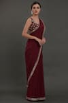 Talking Threads_Wine Pure Crepe Round Saree With Embroidered Blouse _Online_at_Aza_Fashions