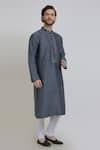 Talking Threads_Grey Silk Embroidered Floral Kurta  _Online_at_Aza_Fashions