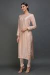 Talking Threads_Pink Dupatta- Net, Kurta, Pant- Pure Silk Gota Jewel Neck Embroidered Set _Online_at_Aza_Fashions