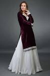 Buy_Talking Threads_Off White Silk Velvet V Neck Kurta With Skirt Set  _at_Aza_Fashions