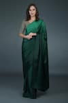 Buy Green Pure Satin Silk Square Neck Saree With Blouse For Women By 