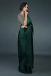 Talking Threads_Green Pure Satin Silk Square Neck Saree With Blouse_Online_at_Aza_Fashions