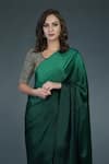 Buy_Talking Threads_Green Pure Satin Silk Square Neck Saree With Blouse_Online_at_Aza_Fashions