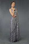 Buy_Talking Threads_Grey Floral Lace Saree With Blouse_Online_at_Aza_Fashions