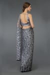 Shop_Talking Threads_Grey Floral Lace Saree With Blouse_at_Aza_Fashions