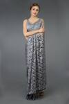 Talking Threads_Grey Floral Lace Saree With Blouse_Online_at_Aza_Fashions