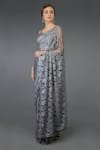 Buy_Talking Threads_Grey Floral Lace Saree With Blouse_at_Aza_Fashions