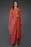 Buy_Talking Threads_Coral Chanderi Round Embroidered Kurta Set  _at_Aza_Fashions