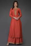 Buy_Talking Threads_Coral Chanderi Round Embroidered Kurta Set  _Online_at_Aza_Fashions