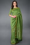 Buy Talking Threads Green Silk Linen Round Embroidered Saree Set at Aza Fashions Buy_Talking Threads_Green Silk Linen Round Embroidered Saree Set _at_Aza_Fashions