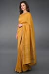 Buy_Talking Threads_Yellow Silk Linen Round Embroidered Saree  _Online_at_Aza_Fashions