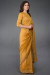 Talking Threads_Yellow Silk Linen Round Embroidered Saree  _Online_at_Aza_Fashions