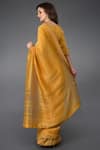 Shop_Talking Threads_Yellow Silk Linen Round Embroidered Saree  _at_Aza_Fashions