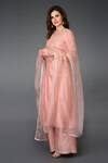 Buy_Talking Threads_Pink Dupatta- Organza Silk, Kurta, Pant- Chanderi Pearl, Bead, Embroidered Set _Online_at_Aza_Fashions