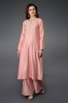 Shop_Talking Threads_Pink Dupatta- Organza Silk, Kurta, Pant- Chanderi Pearl, Bead, Embroidered Set _Online_at_Aza_Fashions