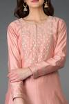 Talking Threads_Pink Dupatta- Organza Silk, Kurta, Pant- Chanderi Pearl, Bead, Embroidered Set _at_Aza_Fashions