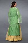 Shop_Talking Threads_Green Dupatta- Organza Silk, Kurta, Pant- Chanderi Pearl, Bead, Embroidered Set _at_Aza_Fashions