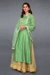 Talking Threads_Green Dupatta- Organza Silk, Kurta, Pant- Chanderi Pearl, Bead, Embroidered Set _Online_at_Aza_Fashions