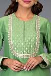 Talking Threads_Green Dupatta- Organza Silk, Kurta, Pant- Chanderi Pearl, Bead, Embroidered Set _at_Aza_Fashions