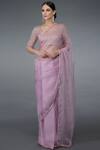 Talking Threads_Purple Organza Silk Leaf Neck Embellished Saree Set  _Online_at_Aza_Fashions