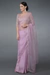 Buy_Talking Threads_Purple Organza Silk Leaf Neck Embellished Saree Set  _Online_at_Aza_Fashions