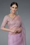 Talking Threads_Purple Organza Silk Leaf Neck Embellished Saree Set  _at_Aza_Fashions