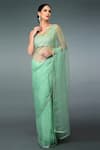 Buy Talking Threads Green Organza Silk V Neck Saree With Blouse at Aza Fashions Buy_Talking Threads_Green Organza Silk V Neck Saree With Blouse _at_Aza_Fashions