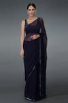 Talking Threads_Blue Silk Chiffon V Neck Embroidered Saree With Blouse  _Online_at_Aza_Fashions