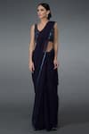 Buy_Talking Threads_Blue Silk Chiffon V Neck Embroidered Saree With Blouse  _Online_at_Aza_Fashions