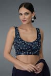 Shop_Talking Threads_Blue Silk Chiffon V Neck Embroidered Saree With Blouse  _Online_at_Aza_Fashions
