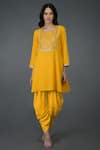 Buy_Talking Threads_Yellow Cotton Silk Square Neck Embellished Kurta Dhoti Pant Set  _at_Aza_Fashions