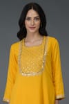 Shop_Talking Threads_Yellow Cotton Silk Square Neck Embellished Kurta Dhoti Pant Set  _Online_at_Aza_Fashions