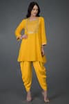 Talking Threads_Yellow Cotton Silk Square Neck Embellished Kurta Dhoti Pant Set  _Online_at_Aza_Fashions