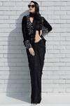 Shop_Talking Threads_Black Velvet Saree With Embroidered Jacket_at_Aza_Fashions