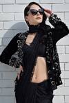 Talking Threads_Black Velvet Saree With Embroidered Jacket_Online_at_Aza_Fashions