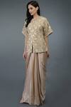 Buy_Talking Threads_Beige Saree With Embroidered Jacket _Online_at_Aza_Fashions