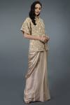 Talking Threads_Beige Saree With Embroidered Jacket _Online_at_Aza_Fashions