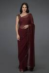 Buy_Talking Threads_Maroon Saree- Pure Chiffon Embroidery U Neck With Blouse  _at_Aza_Fashions