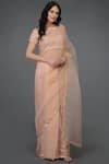 Talking Threads_Peach Pure Organza Silk Wide Neck Embellished Saree Set  _Online_at_Aza_Fashions