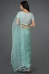 Shop_Talking Threads_Blue Pure Organza Silk Wide Neck Embellished Saree Set  _at_Aza_Fashions