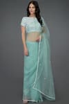 Buy_Talking Threads_Blue Pure Organza Silk Wide Neck Embellished Saree Set  _at_Aza_Fashions