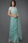 Talking Threads_Blue Pure Organza Silk Wide Neck Embellished Saree Set  _Online_at_Aza_Fashions