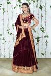 Buy Talking Threads Maroon Silk Velvet Sweetheart Neck Bridal Lehenga Set at Aza Fashions Buy_Talking Threads_Maroon Silk Velvet Sweetheart Neck Bridal Lehenga Set _at_Aza_Fashions