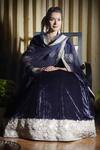 Talking Threads_Blue Silk Velvet V Neck Kurta And Bridal Lehenga Set  _Online_at_Aza_Fashions