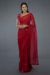 Buy_Talking Threads_Red Blouse- , Saree- Organza Crystal, Embroidered With _at_Aza_Fashions