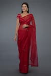 Talking Threads_Red Blouse- , Saree- Organza Crystal, Embroidered With _Online_at_Aza_Fashions